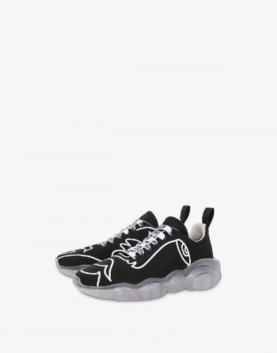 Shop Moschino Woman's Drawing Teddy Shoes Sneakers In Black