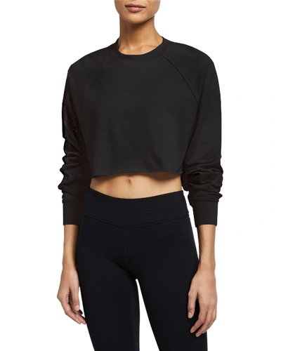 Shop Alo Yoga Double Take Raglan-sleeve Cropped Sweatshirt In Black