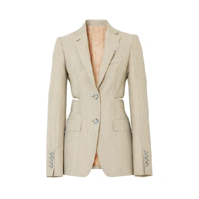 Shop Burberry Cut-out Detail Technical Wool Blazer In Grey