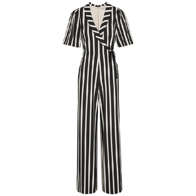 Shop Alice And Olivia Luana Monochrome Striped Jumpsuit In Black And White