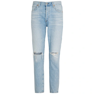 Shop Citizens Of Humanity Liya Blue Distressed Tapered Jeans In Light Blue