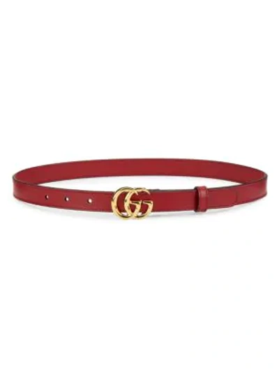 Shop Gucci Leather Belt With Double G Buckle In Cherry Red