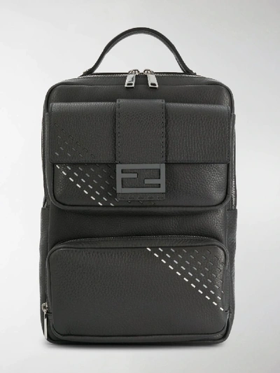 Shop Fendi Baguette Cut Out Backpack In Grey