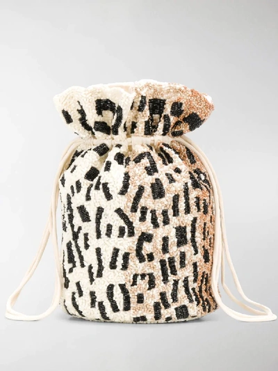 Shop Ganni Leopard Pattern Drawstring Bag In Neutrals