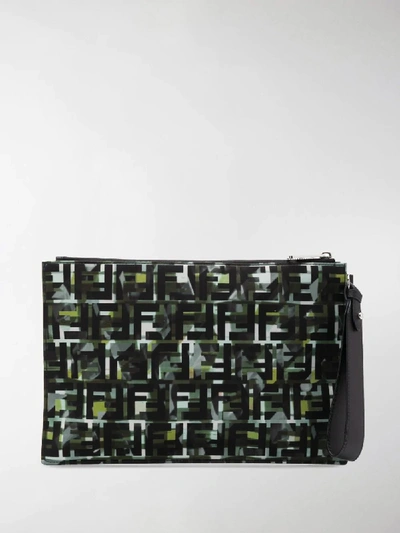 Shop Fendi Camouflage Ff Print Pouch In Green