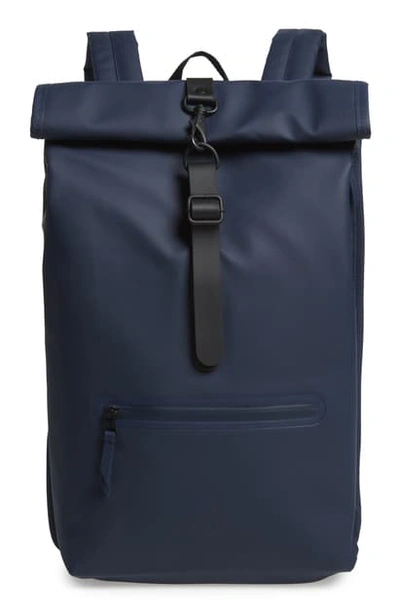 Shop Rains Waterproof Rolltop Backpack In Blue