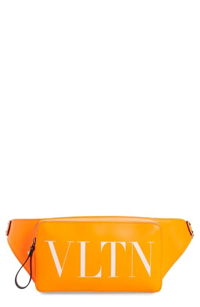 Shop Valentino Vltn Logo Leather Belt Bag In Orange