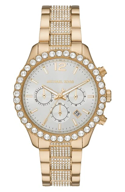 Shop Michael Kors Layton Pave Chronograph Bracelet Watch, 42mm In Gold/ White/ Gold