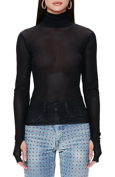 Shop Afrm Zadie Semi Sheer Turtleneck In Noir