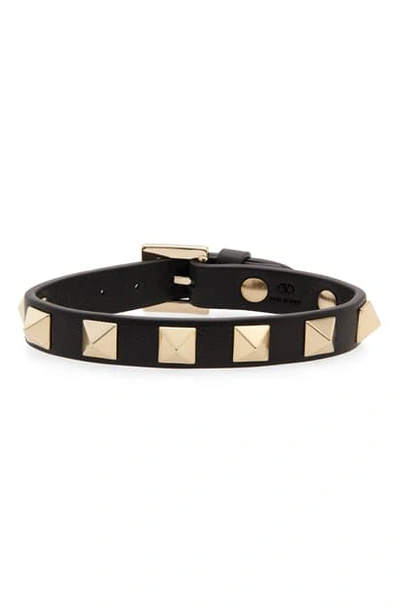 Shop Valentino Rockstud Leather Bracelet In Nero