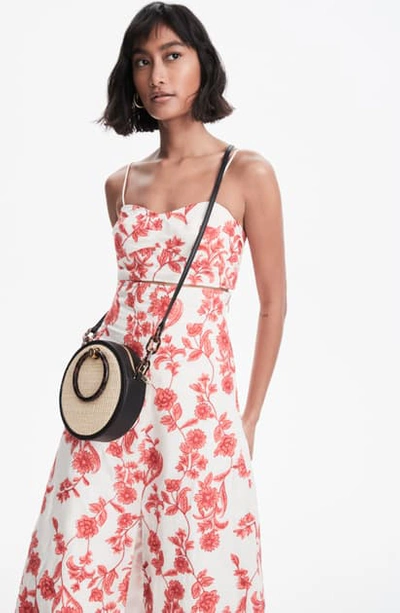 Agneti Resin handle Straw Circle Crossbody Bag In Navy