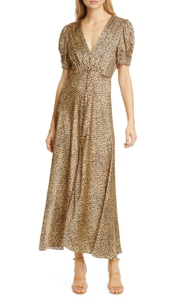 Shop Saloni Lea Print Silk Maxi Dress In Camo Leopard