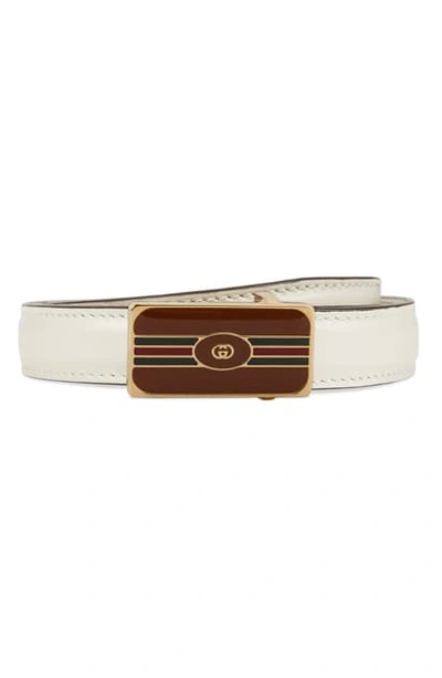 Shop Gucci W.18 Enamel Buckle Belt In Mystic White/ Light Brown