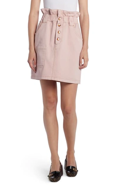 Shop Fendi Paperbag Waist Cotton Stretch Drill Miniskirt In Rosewood