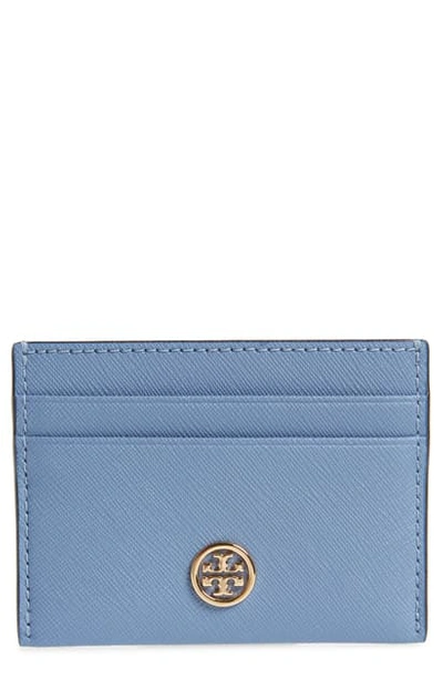 Shop Tory Burch Robinson Leather Card Case In Bluewood