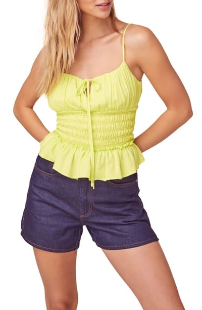 Shop Astr Fiona Smocked Top In Neon Lime