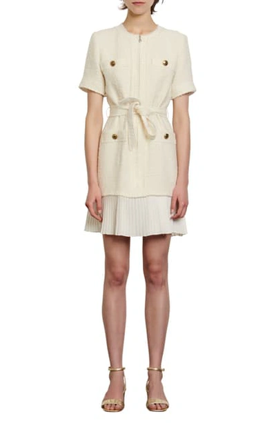 Shop Sandro Joana Short Sleeve Tiered Tweed Dress In Off White