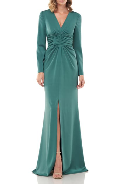 kay unger gathered waist evening dress