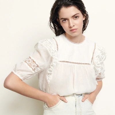 Shop Sandro Top With Braid Trim And Inserts In Blanc
