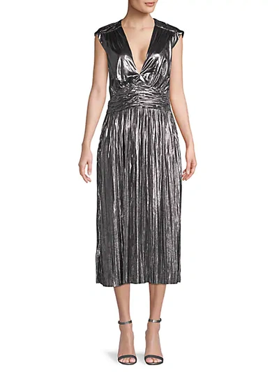Shop Rebecca Minkoff Briella Metallic Pleated Dress In Silver