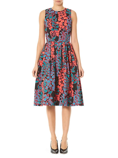 Shop Carolina Herrera Sleeveless Floral Tea Dress In Black Multi