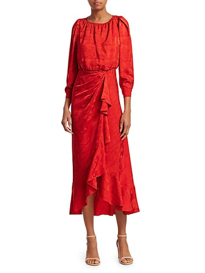 Shop Johanna Ortiz Cuentos Y Relatos Ruffle Midi Dress In Red