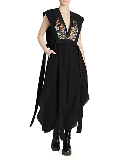Shop Stella Mccartney Tapestry Appliqu&eacute; Silk Midi Dress In Black