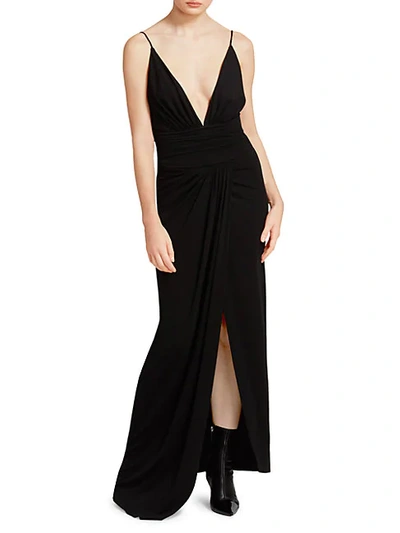 Shop Alexandre Vauthier Stretch Jersey Deep V-neck Column Gown In Black