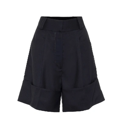 Shop Low Classic High-rise Wide-leg Cotton Shorts In Blue