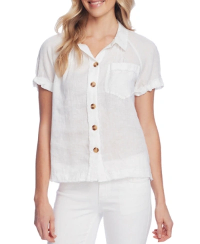 Shop Vince Camuto Linen Button-front Shirt In Ultra White