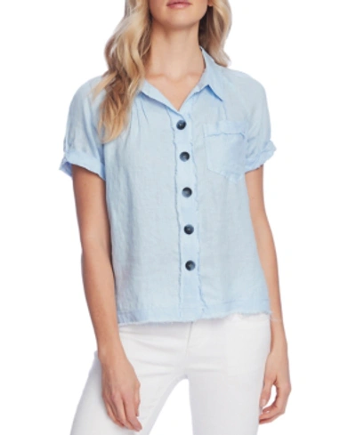 Shop Vince Camuto Linen Button-front Shirt In Blue Bird