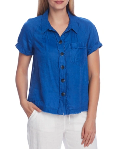 Shop Vince Camuto Linen Button-front Shirt In Dusk Blue