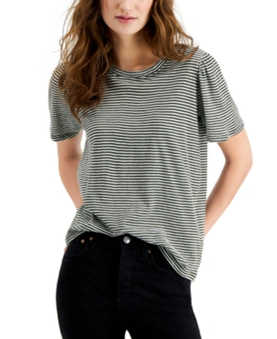 Shop Lucky Brand Stripe Puff-sleeve T-shirt In Olive Stripe