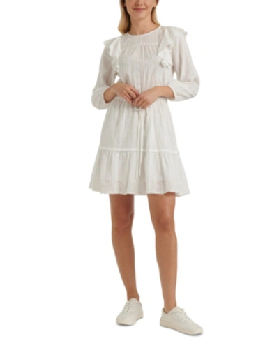 Shop Lucky Brand Charlie Ruffled-shoulder Mini Dress In Lucky White