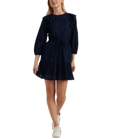 Shop Lucky Brand Charlie Ruffled-shoulder Mini Dress In American Navy