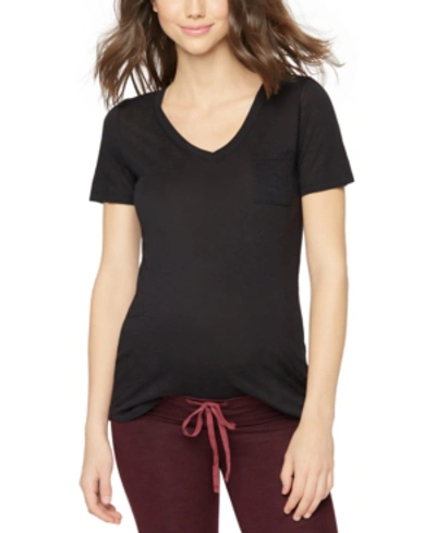 Shop Splendid Maternity Cotton V-neck T-shirt In Black