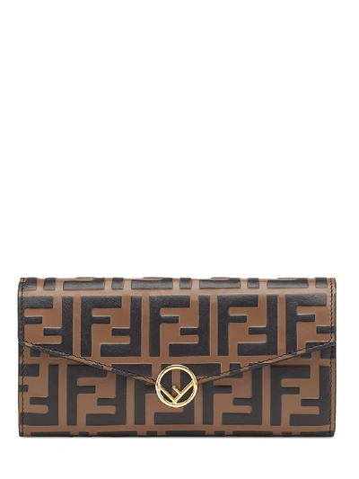 Shop Fendi Leather Wallet Ff In Brown