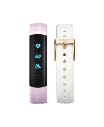 Shop Itouch Women's Slim Activity Tracker Blush Plaid White Interchangeable Straps 13mm X 40mm