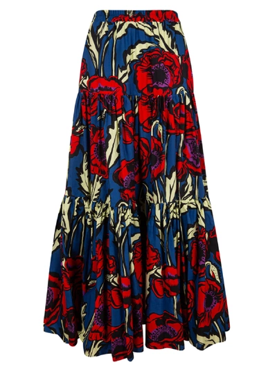 Shop La Doublej Popeline Cotton Big Skirt In Blue/red/white