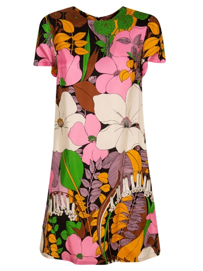 La Doublej Mini Swing Dress S/s Flowers Fantasy In Multicolor