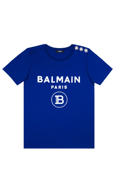 Shop Balmain Short Sleeve T-shirt In Blue/white