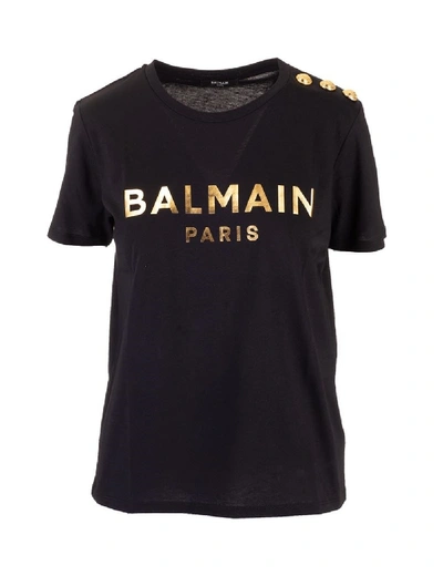 Shop Balmain Short Sleeve T-shirt In Black/gold
