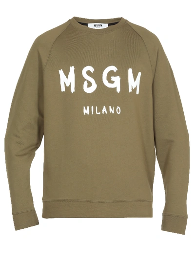 Shop Msgm Cotton Sweatshirt In Military