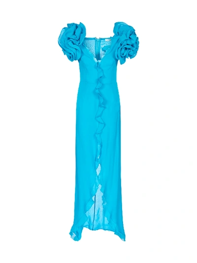 Shop Alessandra Rich Ruffled Silk Georgette Maxi Dress In Turquoise