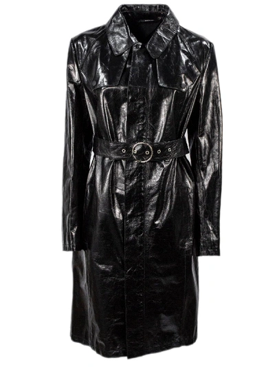 Shop Maison Margiela Black Leather Belted Coat In Nero