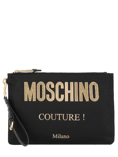 Shop Moschino Cotton Pouch In Black Gold