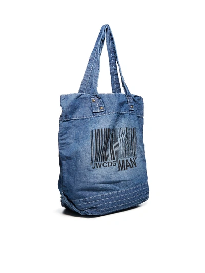 Shop Junya Watanabe Logo And Bar Code Denim Tote Bag In Indigo X Black