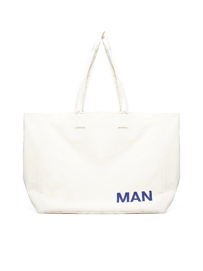 Shop Junya Watanabe Logo Cotton Canvas Oversized Tote Bag In Natural X Navy