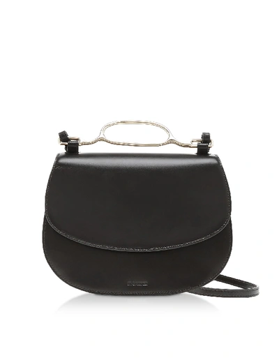 Shop Jil Sander Small Black L-shiny Lux Calf Leather Handlebar Crossbody Bag