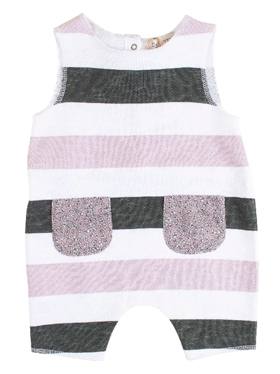 Shop De Cavana Newborn Striped Romper In Bianco-rosa